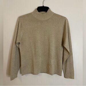 Vintage Talbots Silk blend Metallic Gold Mock-neck Sweater Petite size medium